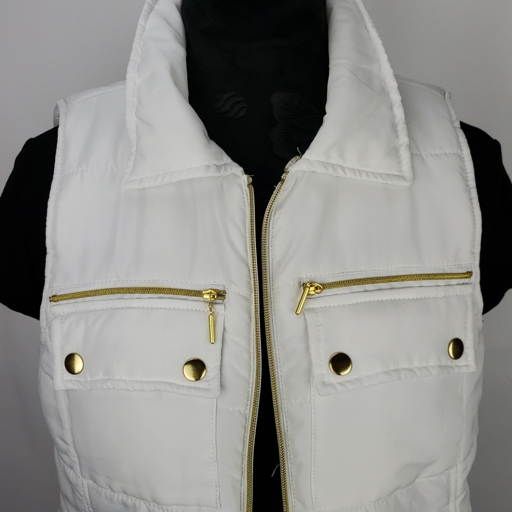 Casual Identity White/Gold Puffer Vest Sz SM